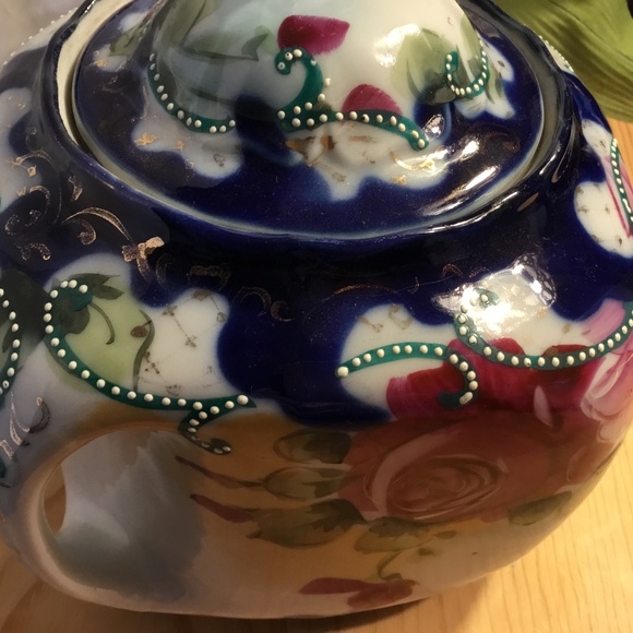 Antique Pre-Nippon 1800's Royal Nippon Hand-Painted Floral Cobalt Biscuit Jar - Picture 8 of 10